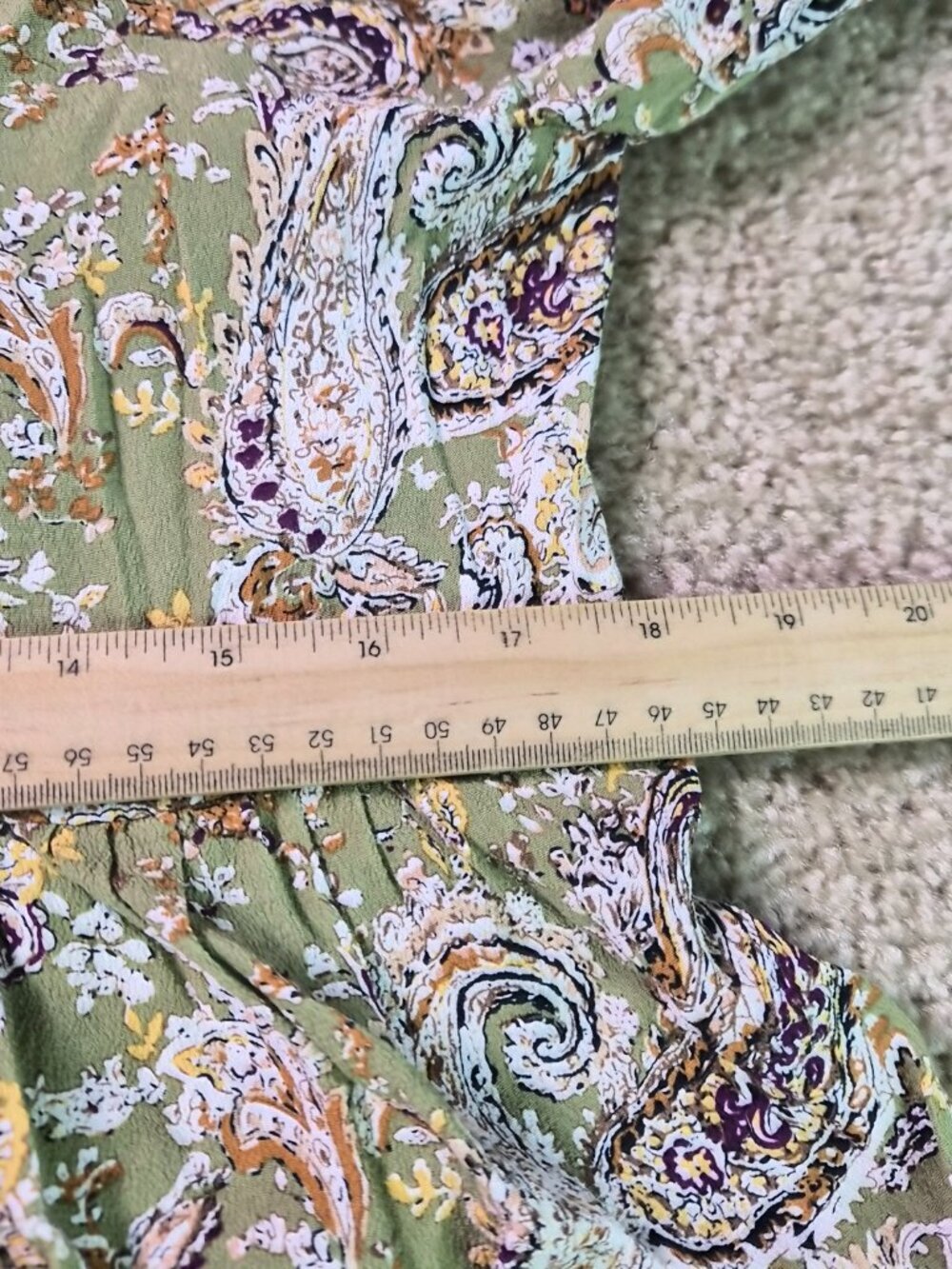 Melloday Womens Size L Green Paisley Smocked Empire Waist Boho Tunic Top F957 - Picture 9 of 11